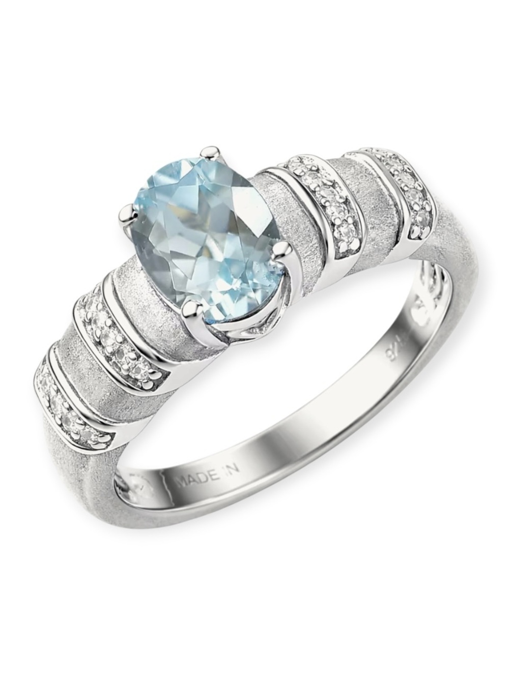 DJoy Womens Aquamarine/Diamond Ring Rhodium/Sterling Silver 1.30 ctw Size 6 NWT